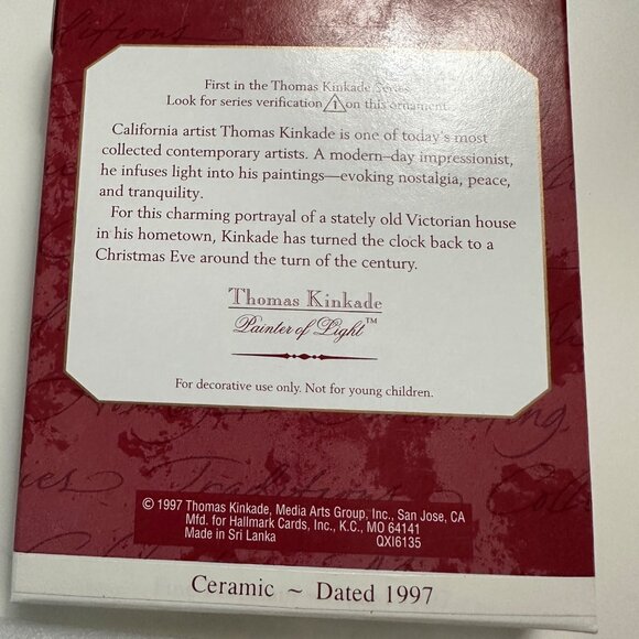 Hallmark Keepsake Victorian Christmas Thomas Kinkade 1997 in box Ornament lot 1 - Picture 5 of 5